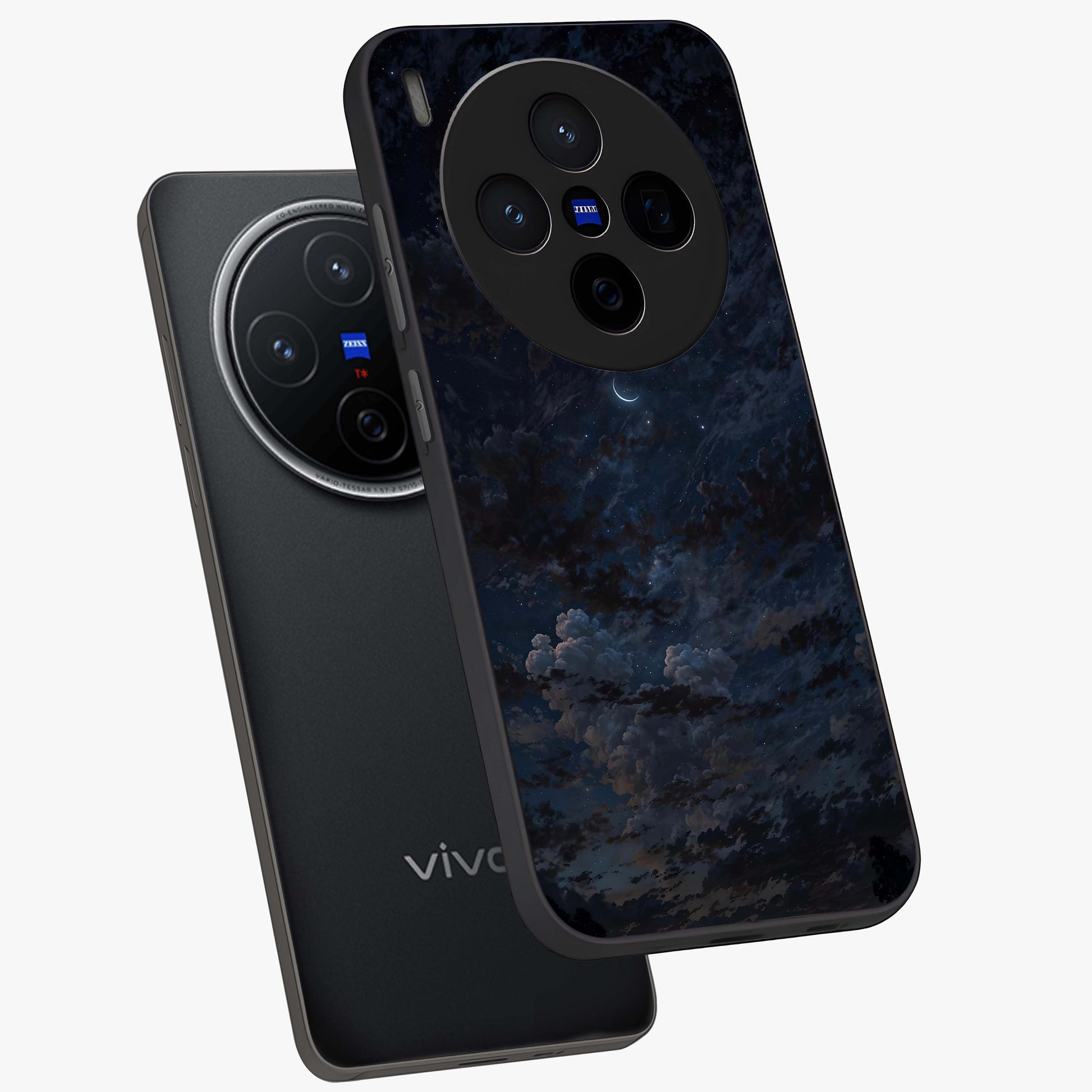 Lunar Veil Silence Glass Case displayed in angled mockup highlighting soft lunar design with peaceful celestial aesthetic.