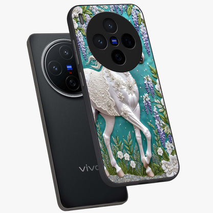 Majestic Floral Stallion Glass Case displayed in angled mockup highlighting majestic stallion illustration with elegant floral aesthetic.