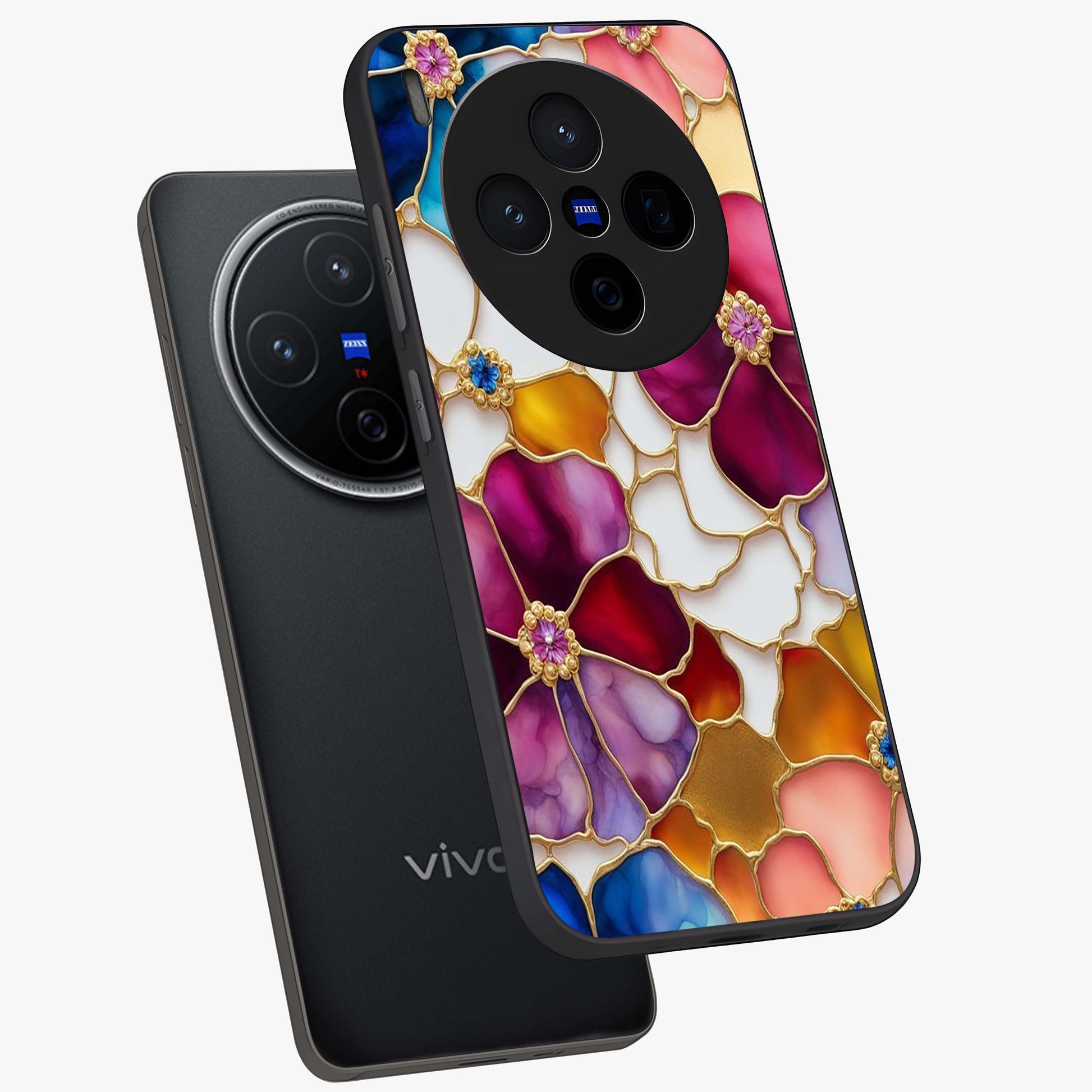 Marble Flower Pattern Glass Case displayed in angled mockup highlighting elegant marble floral design with modern aesthetic.