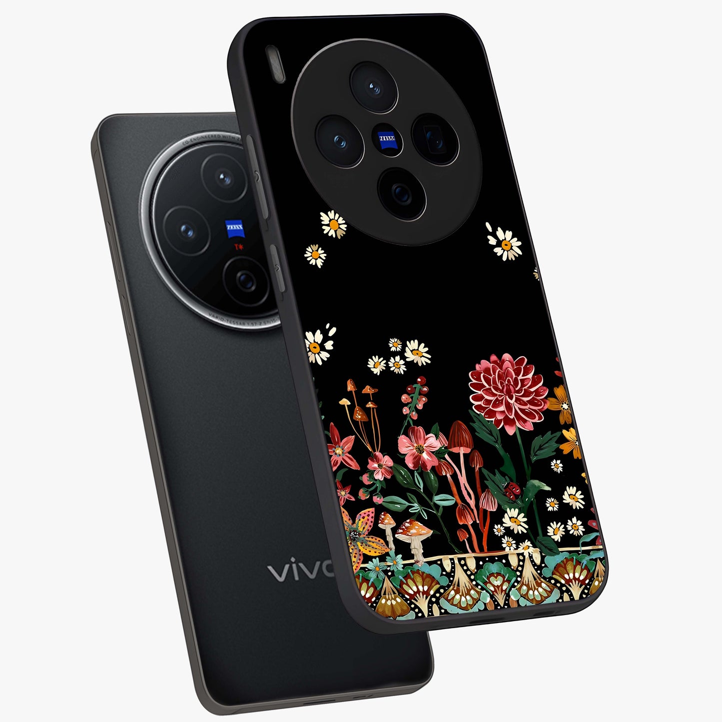Midnight Bloom Pattern Glass Case displayed in angled mockup highlighting elegant flower design with midnight aesthetic style.