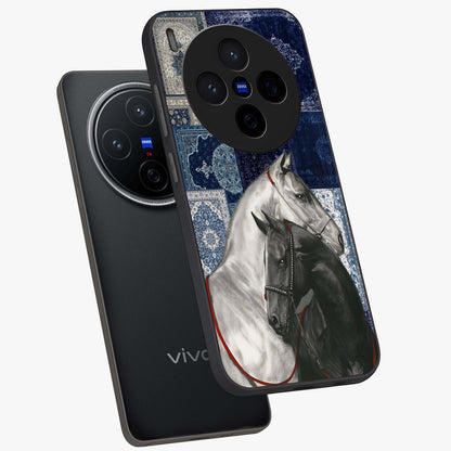 Midnight Stallion Blues Glass Case displayed in angled mockup highlighting powerful stallion illustration with deep midnight tones.