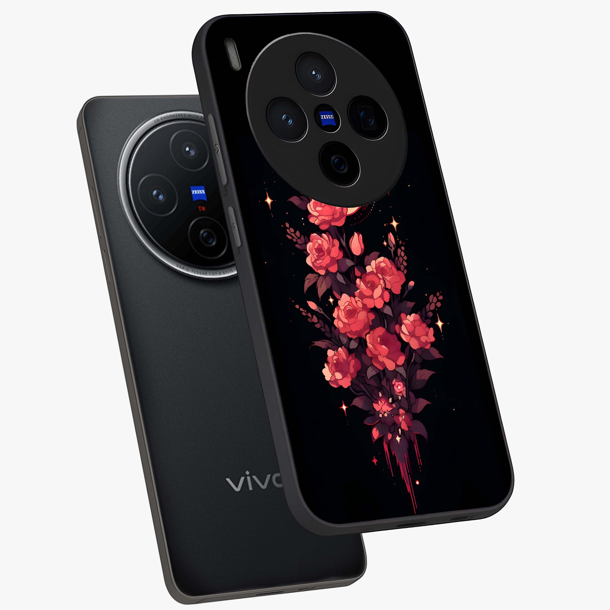 Moonlit Floral Elegance Glass Case displayed in angled mockup highlighting graceful flower design with soft moonlight aesthetic.