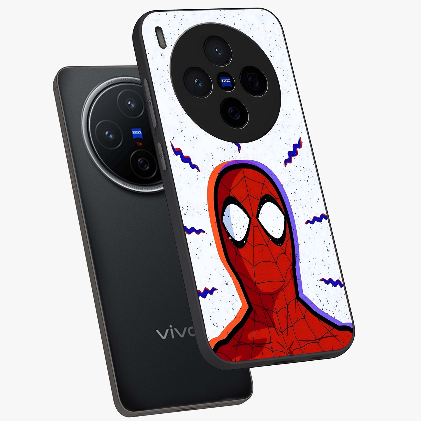 Omg Spiderman Glass Case displayed in angled mockup highlighting dynamic hero illustration with action comic aesthetic.