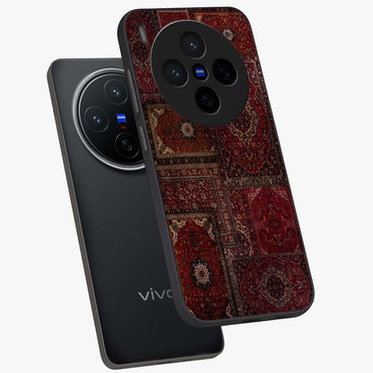 Persian Velvet Tale Glass Case displayed in angled mockup highlighting ornate textile inspired design with royal aesthetic.
