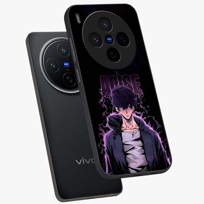 Shadow Monarch Awakening Glass Case displayed in angled mockup highlighting dramatic shadow warrior design with fantasy aesthetic.