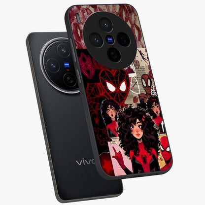 Spider Love Story Glass Case displayed in angled mockup highlighting expressive comic inspired design with playful aesthetic.