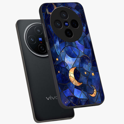 Starlit Sky Tapestry Glass Case displayed in angled mockup highlighting celestial night pattern with artistic aesthetic style.