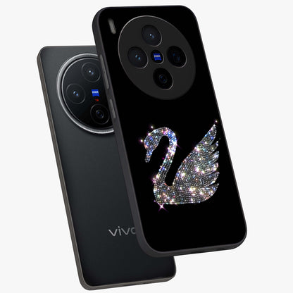 Starlit Swan Grace Glass Case displayed in angled mockup highlighting elegant swan illustration with dreamy celestial aesthetic.