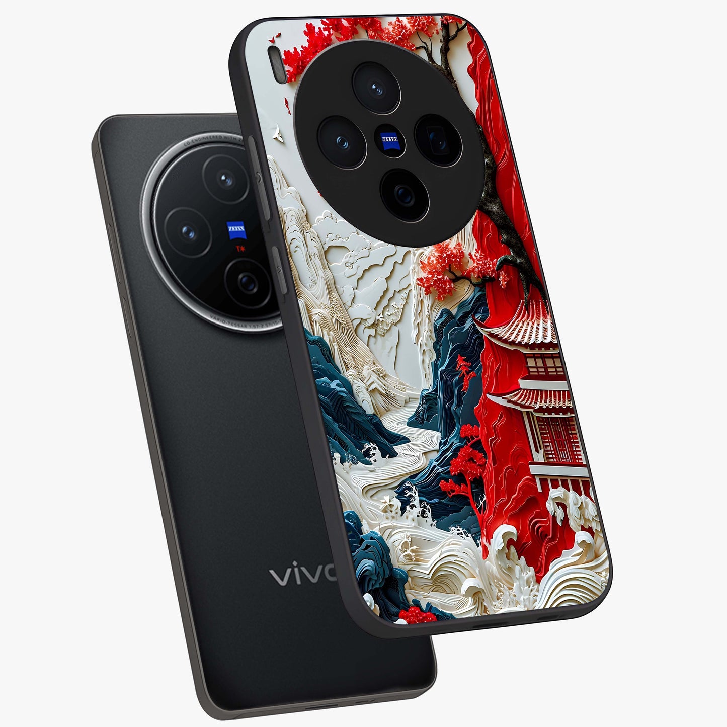 Whispers Of Sakura Waves Glass Case displayed in angled mockup highlighting flowing sakura design with soft floral aesthetic.