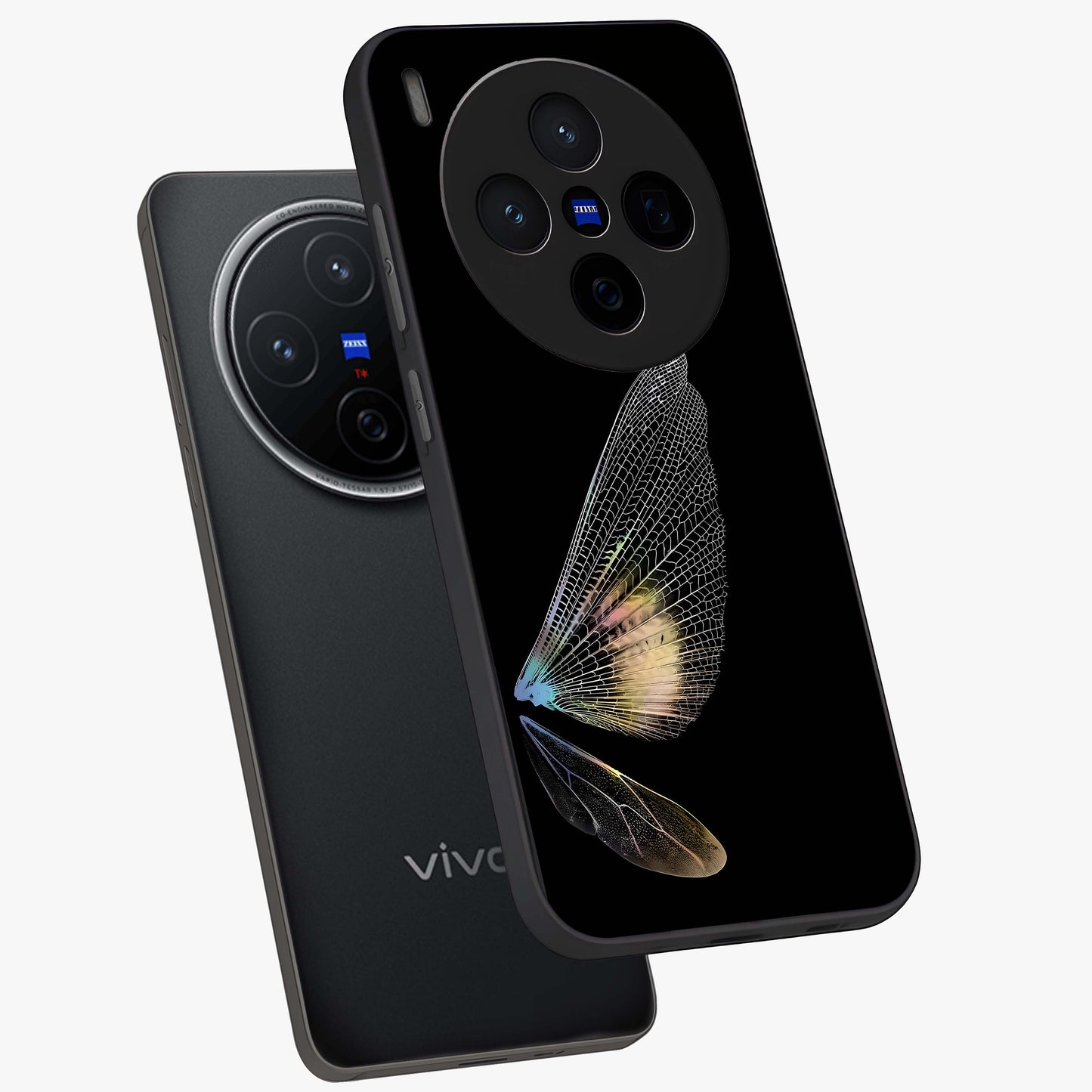 Whispers Of Wings Glass Case displayed in angled mockup highlighting soft feather design with celestial aesthetic style.