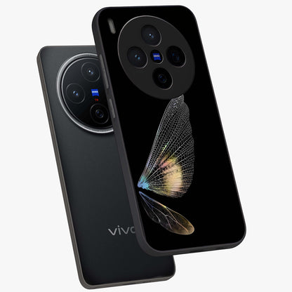Whispers Of Wings Glass Case displayed in angled mockup highlighting soft feather design with celestial aesthetic style.