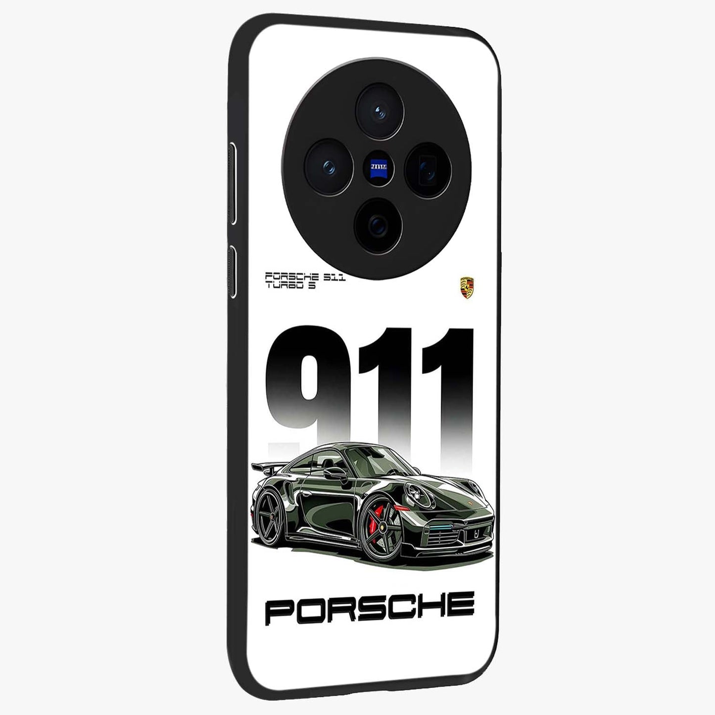 911 Turbo Dominance Glass Case upright perspective showcasing powerful racing design and modern automotive aesthetic.