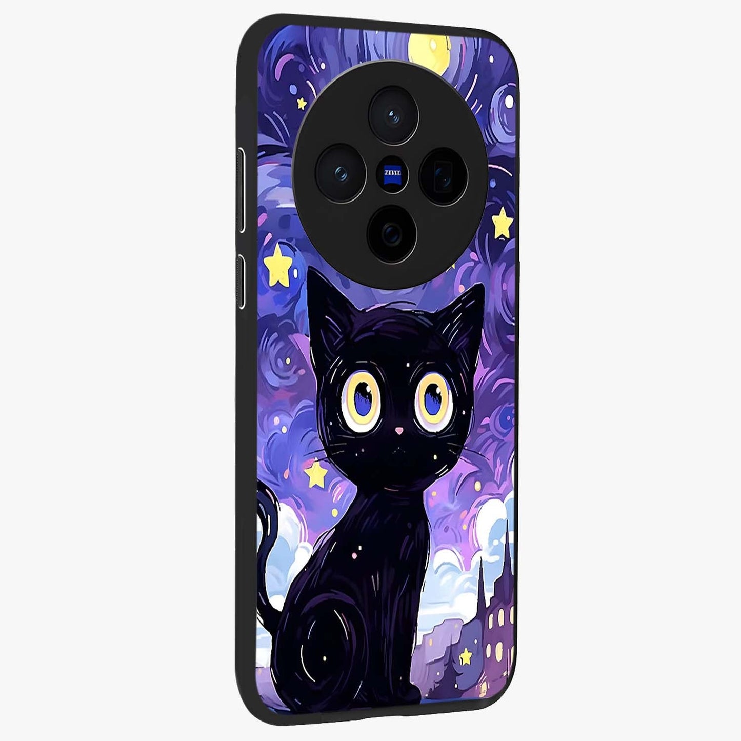 Abstract Cat Art Glass Case upright view showcasing creative feline illustration and aesthetic artistic style.