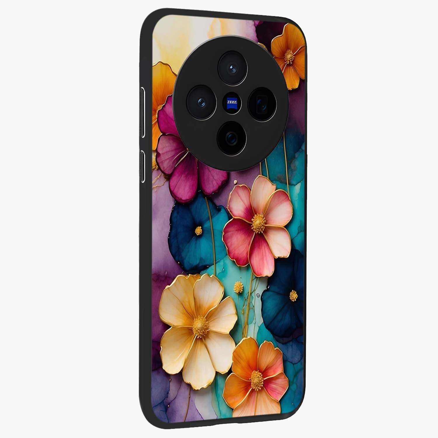 Artlyn Grace Flower Pattern Glass Case upright view showcasing graceful floral artwork with aesthetic botanical style.
