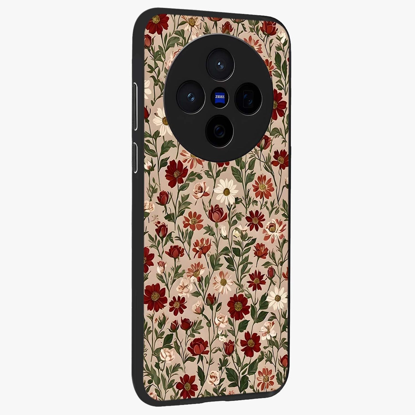 Biege Flower With Leaf Glass Case upright view showcasing delicate beige flower illustration with clean botanical style.