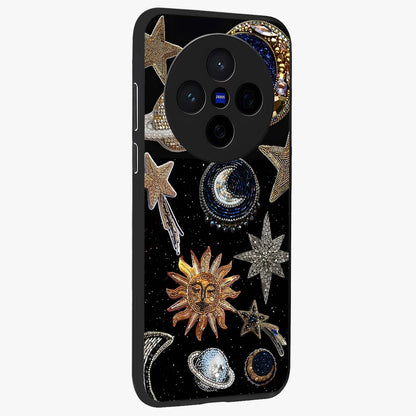 Celestial Gem Constellations Glass Case upright view showcasing cosmic constellation artwork with celestial aesthetic style.