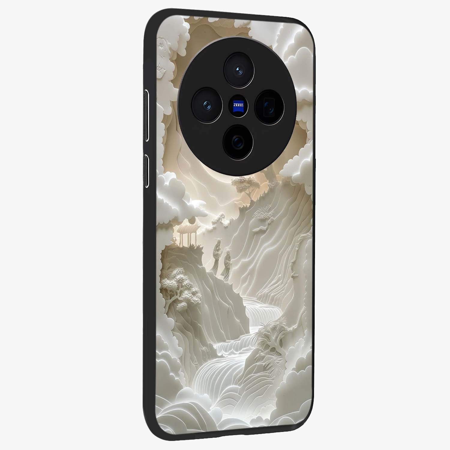 Celestial Origami Glass Case upright view showcasing creative origami artwork with modern celestial style.