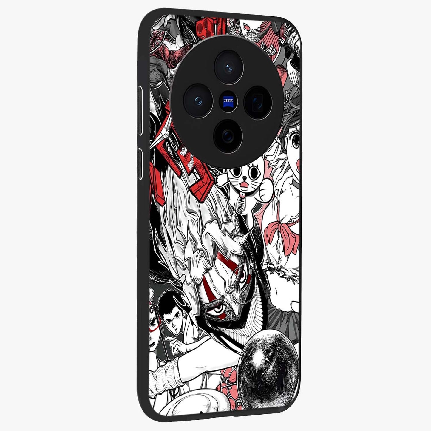 Crimson Chaos Panel Glass Case upright view showcasing intense crimson artwork with dramatic aesthetic style.