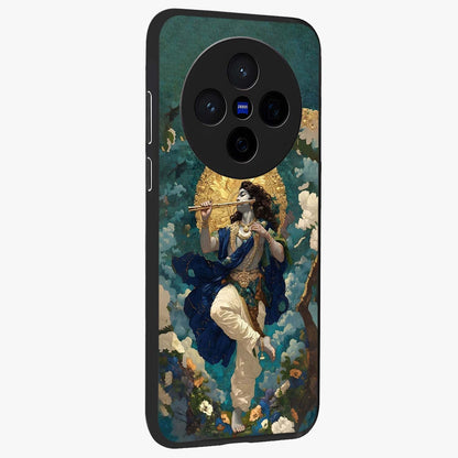 Divine Krishna Art Glass Case upright view showcasing divine Krishna artwork with sacred artistic theme.