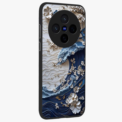 Floral Wave Origami Glass Case upright view showcasing creative floral origami artwork with artistic decorative theme.