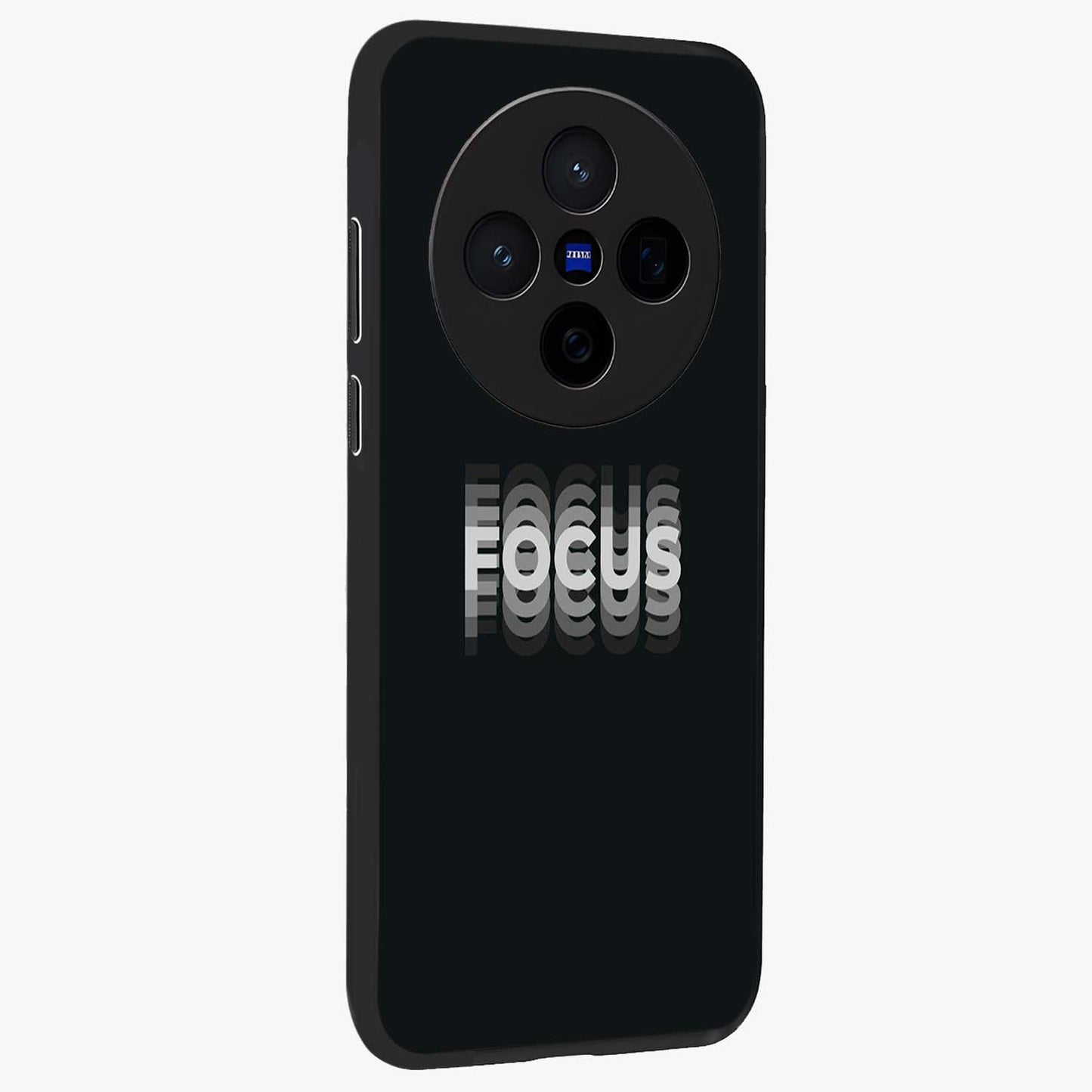 Focus Mode On Glass Case upright view showcasing strong typography statement with sleek motivational theme.