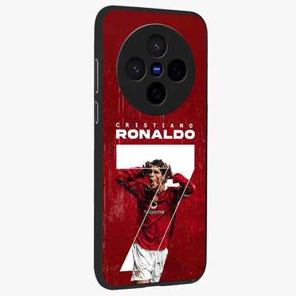 Goal Celebration Legacy Glass Case upright view showcasing dynamic football inspired artwork with victory celebration aesthetic.