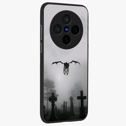 Graveyard Shadow Descent Glass Case upright view showcasing haunting graveyard artwork with dramatic dark theme.