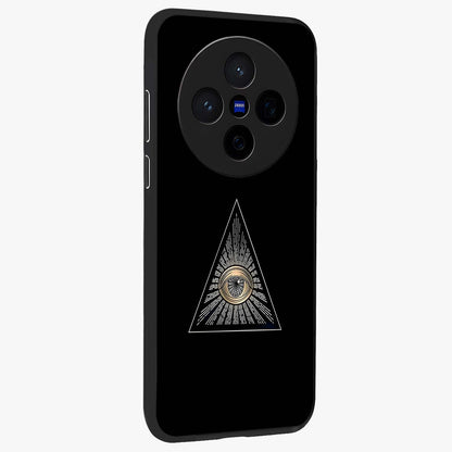 Illuminati Evil Glass Case upright view showcasing striking illuminati artwork with mysterious symbolic theme.
