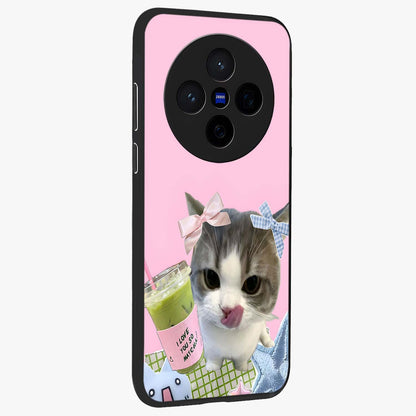 Love Matcha Cat Glass Case upright view showcasing adorable cat artwork with charming matcha themed design.