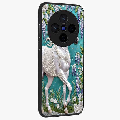 Majestic Floral Stallion Glass Case upright view showcasing dramatic horse artwork with decorative floral theme.