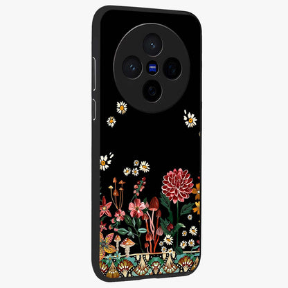 Midnight Bloom Pattern Glass Case upright view showcasing decorative floral artwork with deep night themed palette.