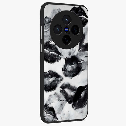 Midnight Kiss Marks Glass Case upright view showcasing stylish kiss mark artwork with trendy romantic theme.
