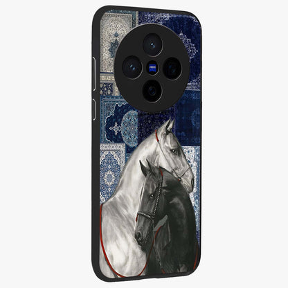 Midnight Stallion Blues Glass Case upright view showcasing dramatic horse artwork with bold artistic theme.