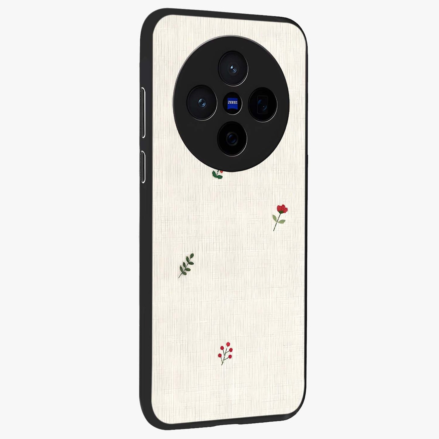 Minimalistic Blue With White Flower Pattern Glass Case upright view showcasing clean white flower artwork with calming blue theme.
