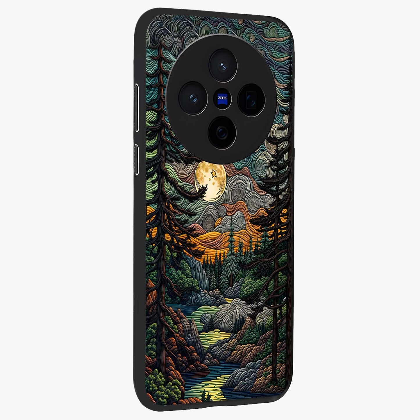 Moonlight Forest Dream Glass Case upright view showcasing magical forest artwork with calm night theme.
