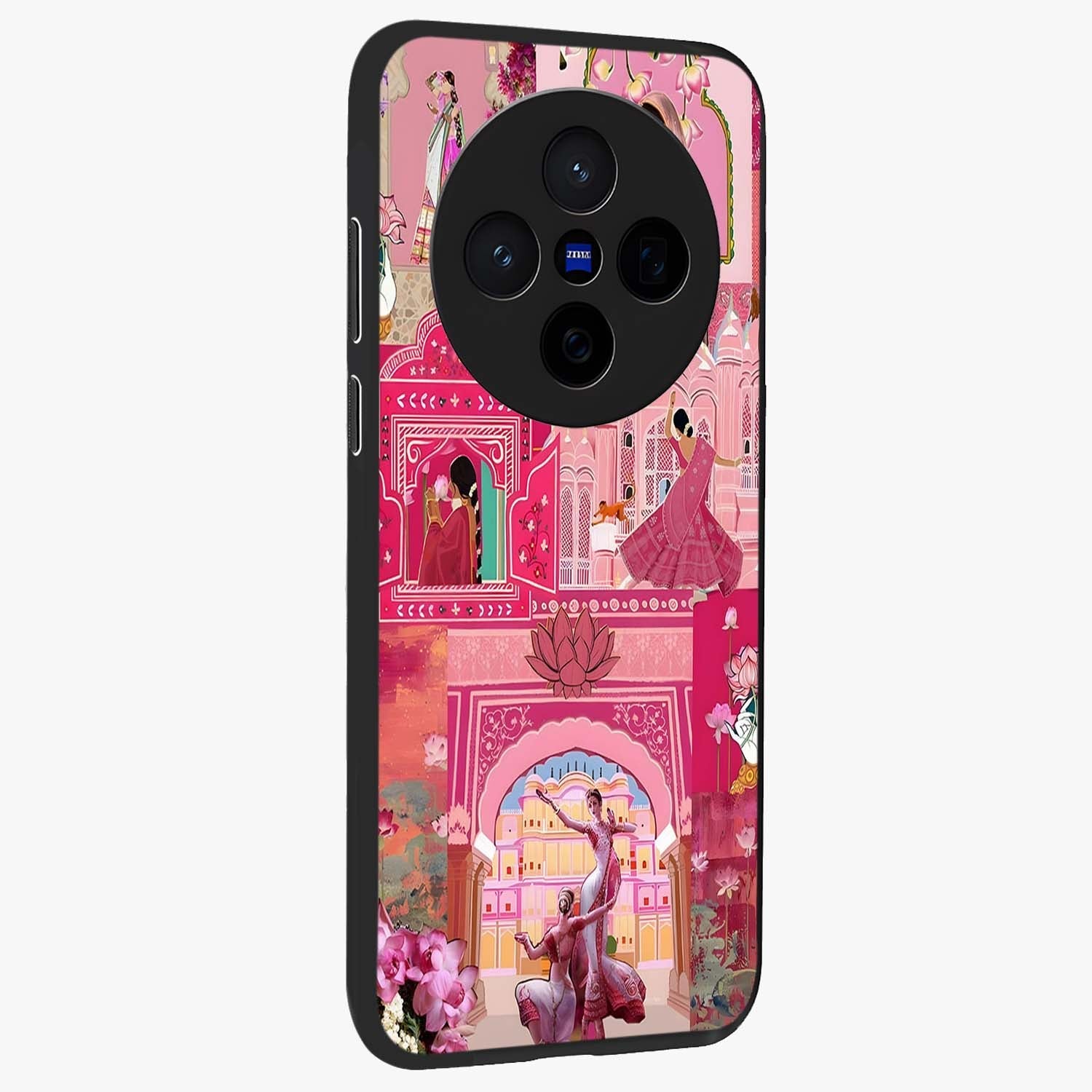 Pink Palace Muse Glass Case upright view showcasing artistic palace artwork with graceful royal theme.