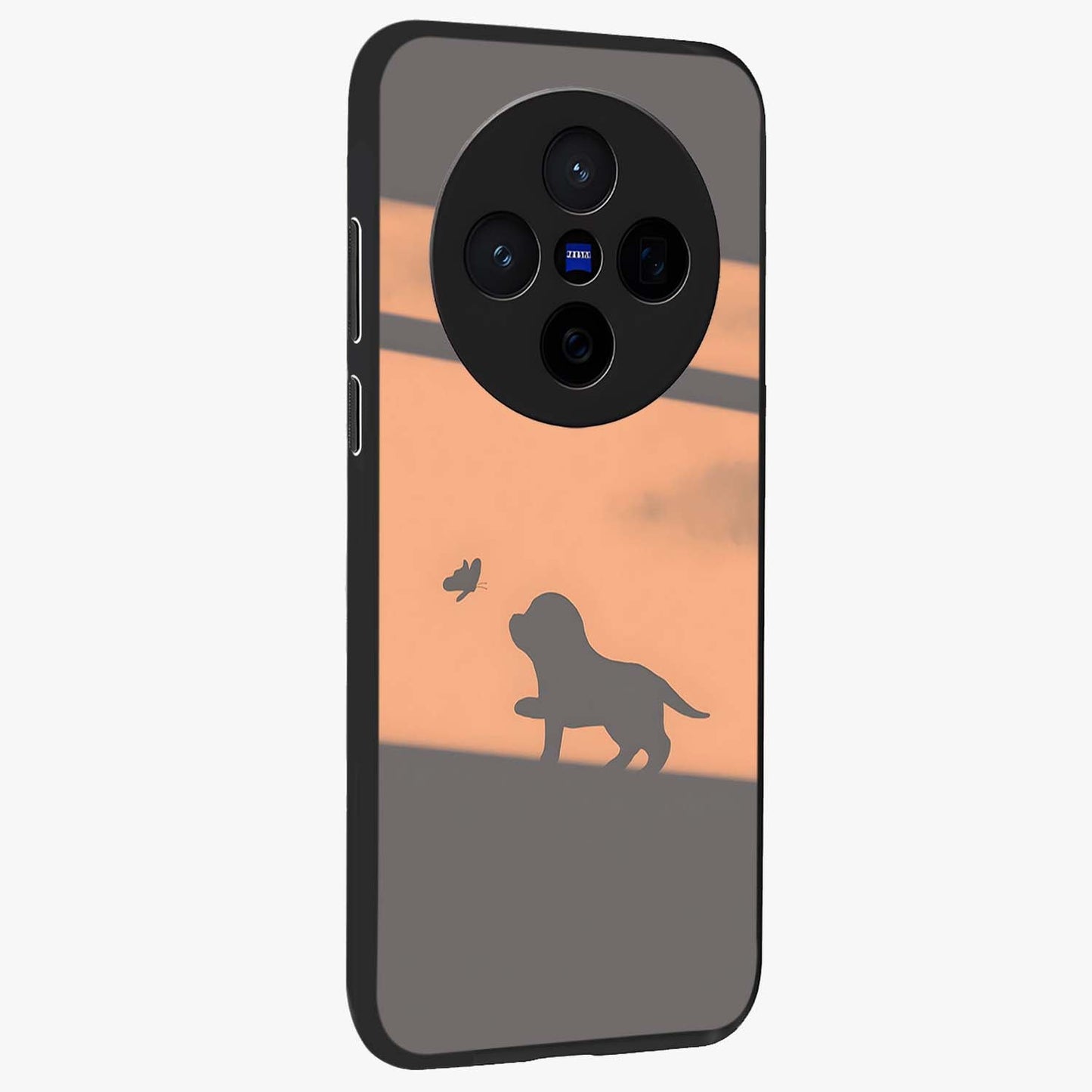 Puppy Shadow Art Glass Case upright view showcasing charming puppy artwork with creative silhouette theme.
