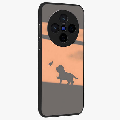 Puppy Shadow Art Glass Case upright view showcasing charming puppy artwork with creative silhouette theme.