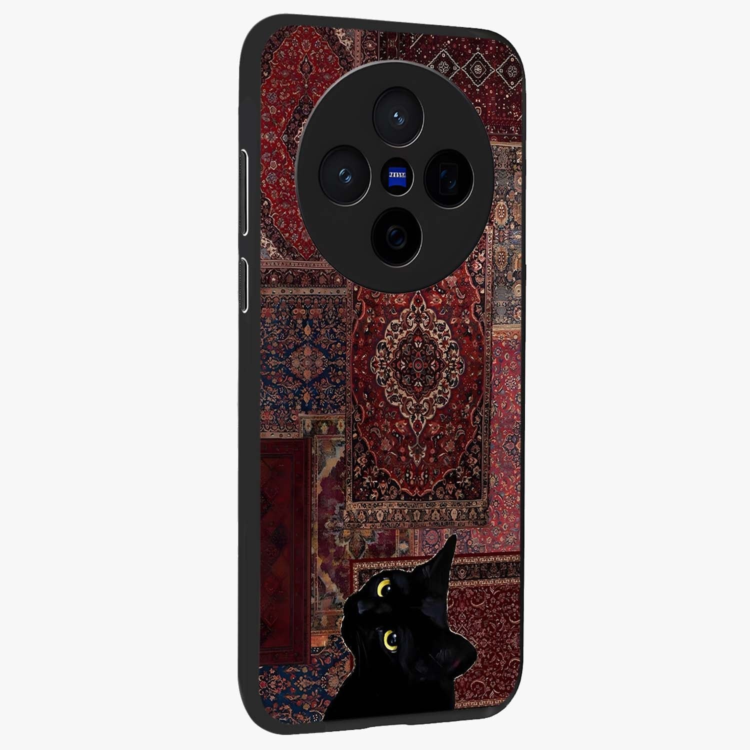 Regal Magic Cat Apple Glass Case upright view showcasing charming cat artwork with playful magical theme.