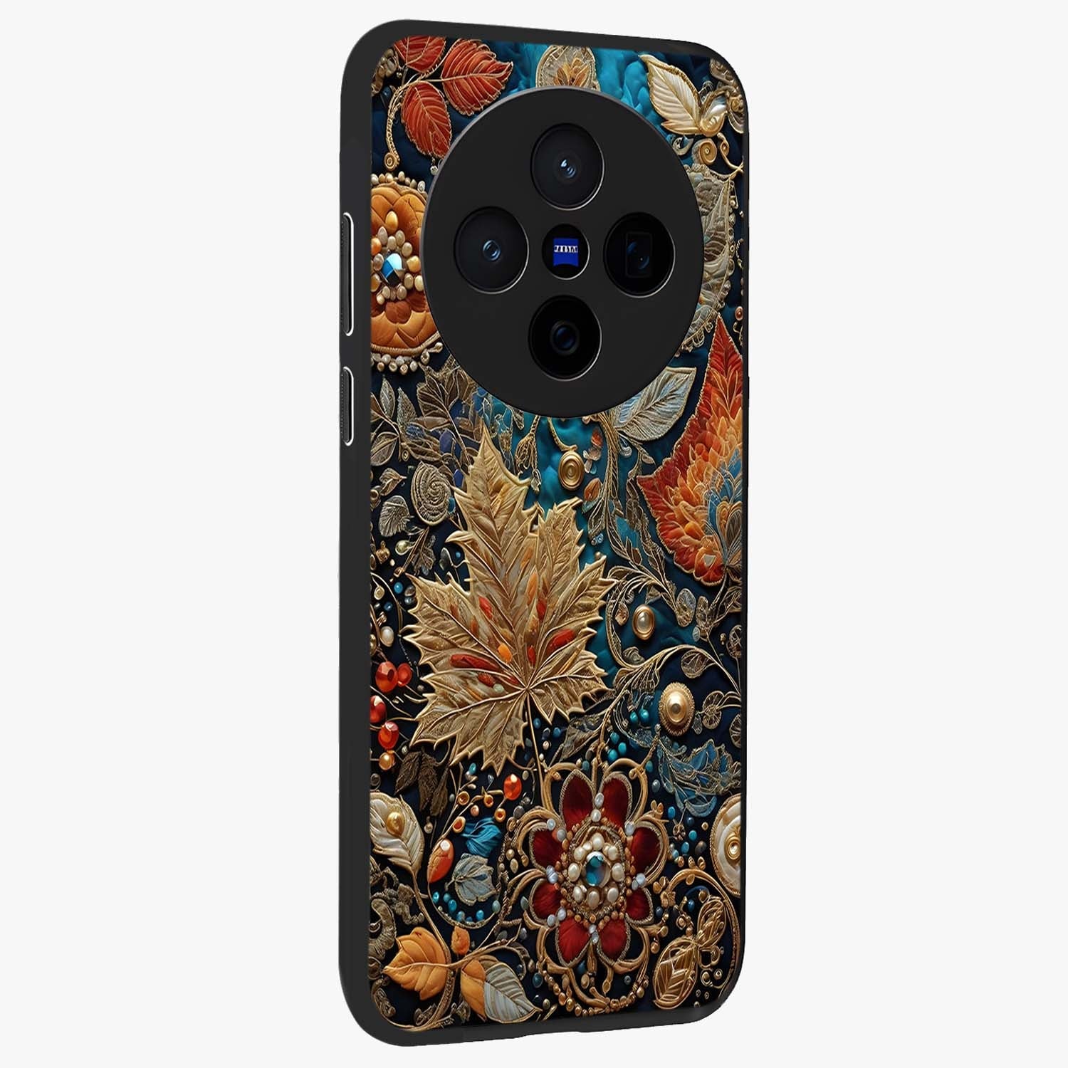 Royal Jewel Garden Glass Case upright view showcasing rich floral artwork with luxurious garden theme.
