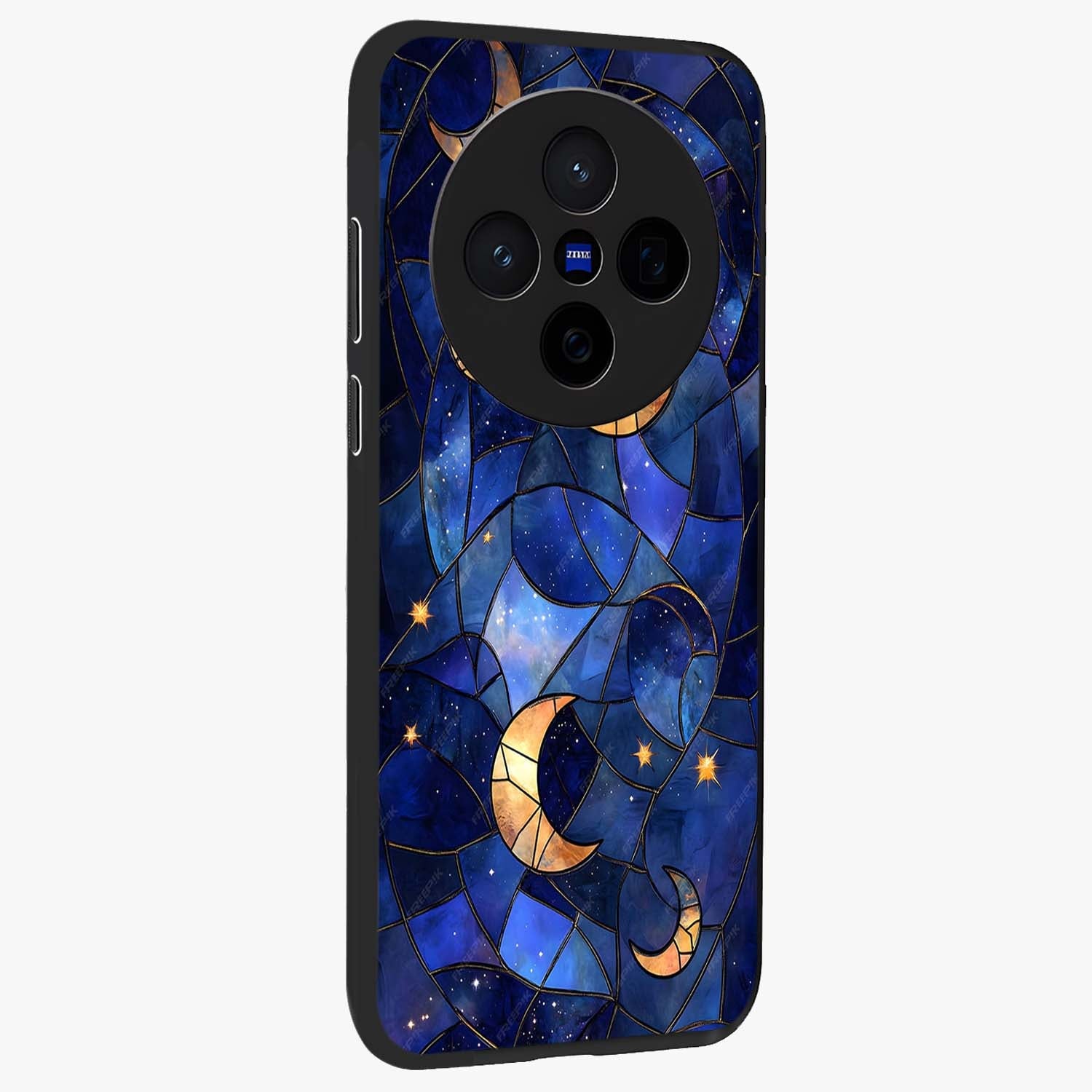 Starlit Sky Tapestry Glass Case upright view showcasing elegant starry sky artwork with cosmic decorative theme.