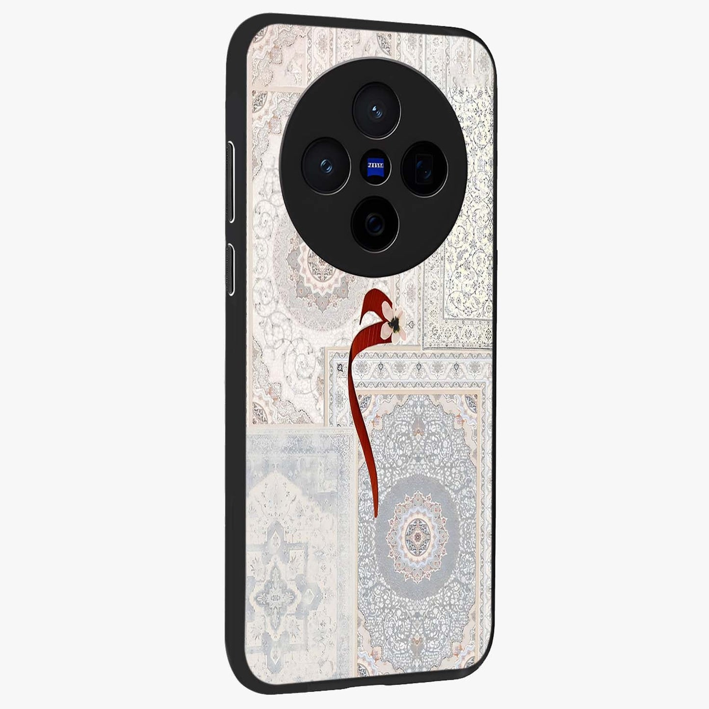 White Aesthetic Bow Glass Case upright view showcasing delicate ribbon bow artwork with cute minimalist theme.
