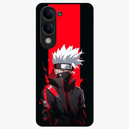 Kakashi Scarlet Shadow Glass Case showing flat back view with powerful anime ninja artwork and glossy glass finish.