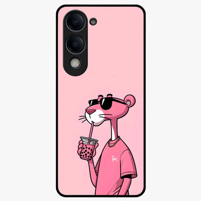 Pink Panther Glass Case showing flat back view with iconic pink panther artwork and glossy glass finish.