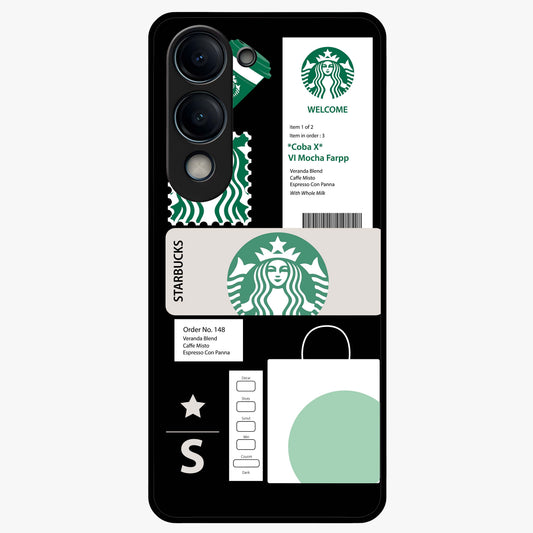 Starbucks Mocha Glass Case showing flat back view with coffee inspired artwork and glossy glass finish.