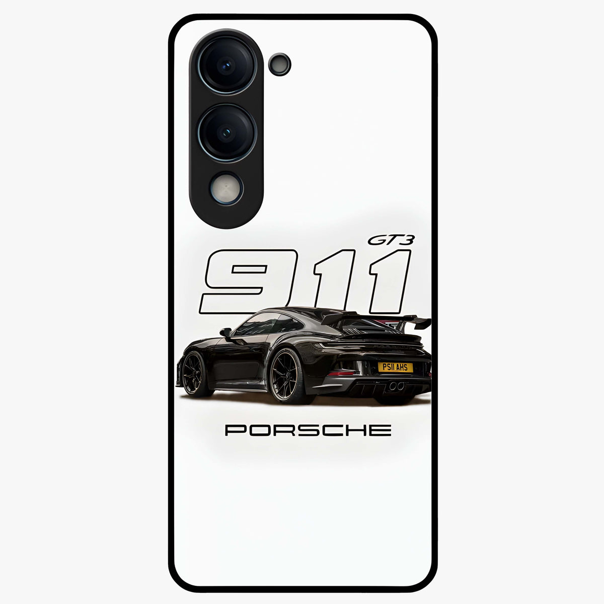 Turbo Legacy Icon Glass Case showing flat back view with iconic sports car inspired artwork and glossy glass finish.