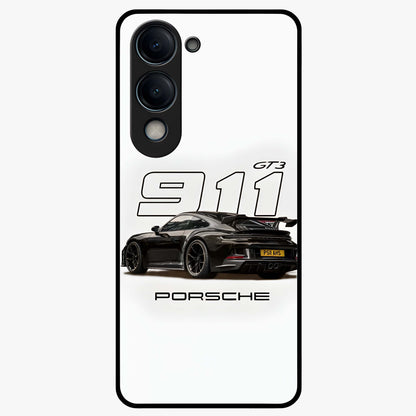 Turbo Legacy Icon Glass Case showing flat back view with iconic sports car inspired artwork and glossy glass finish.