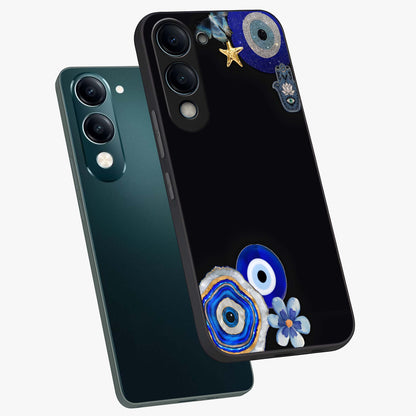 Aesthetic Blue Evil Eye Glass Case displayed in angled mockup highlighting blue evil eye symbol and spiritual aesthetic design.