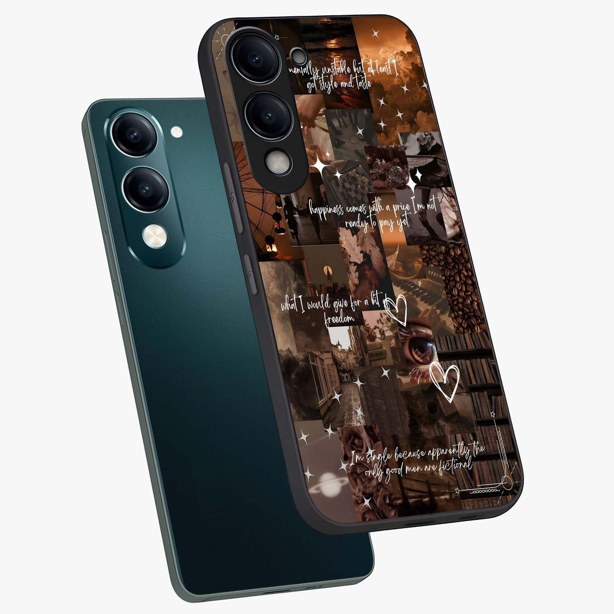 Bittersweet Aesthetic Chaos Glass Case displayed in angled mockup highlighting expressive abstract artwork and edgy aesthetic theme.
