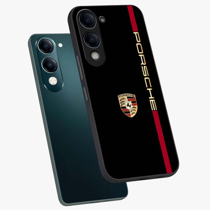 Black Minimal Porsche Glass Case displayed in angled mockup highlighting modern minimal car illustration and clean aesthetic design.